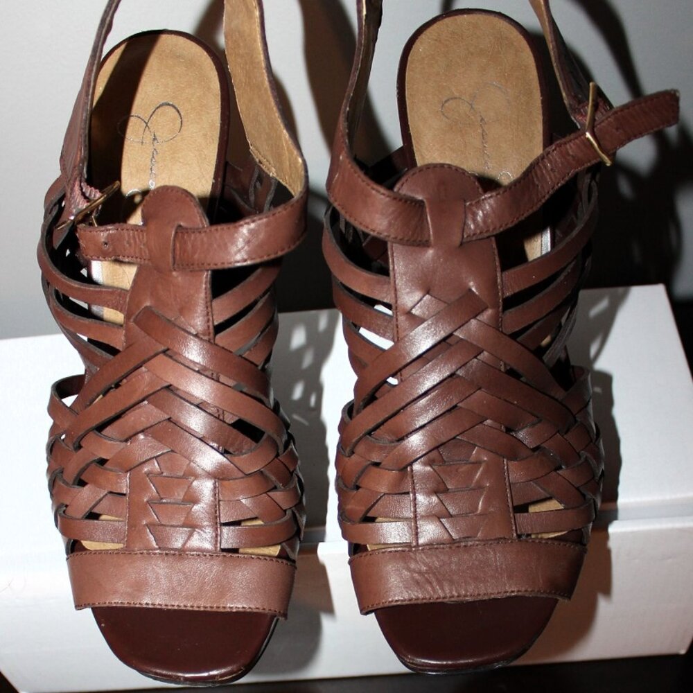 Jessica Simpson sandals, brown leather, size 6 1/2